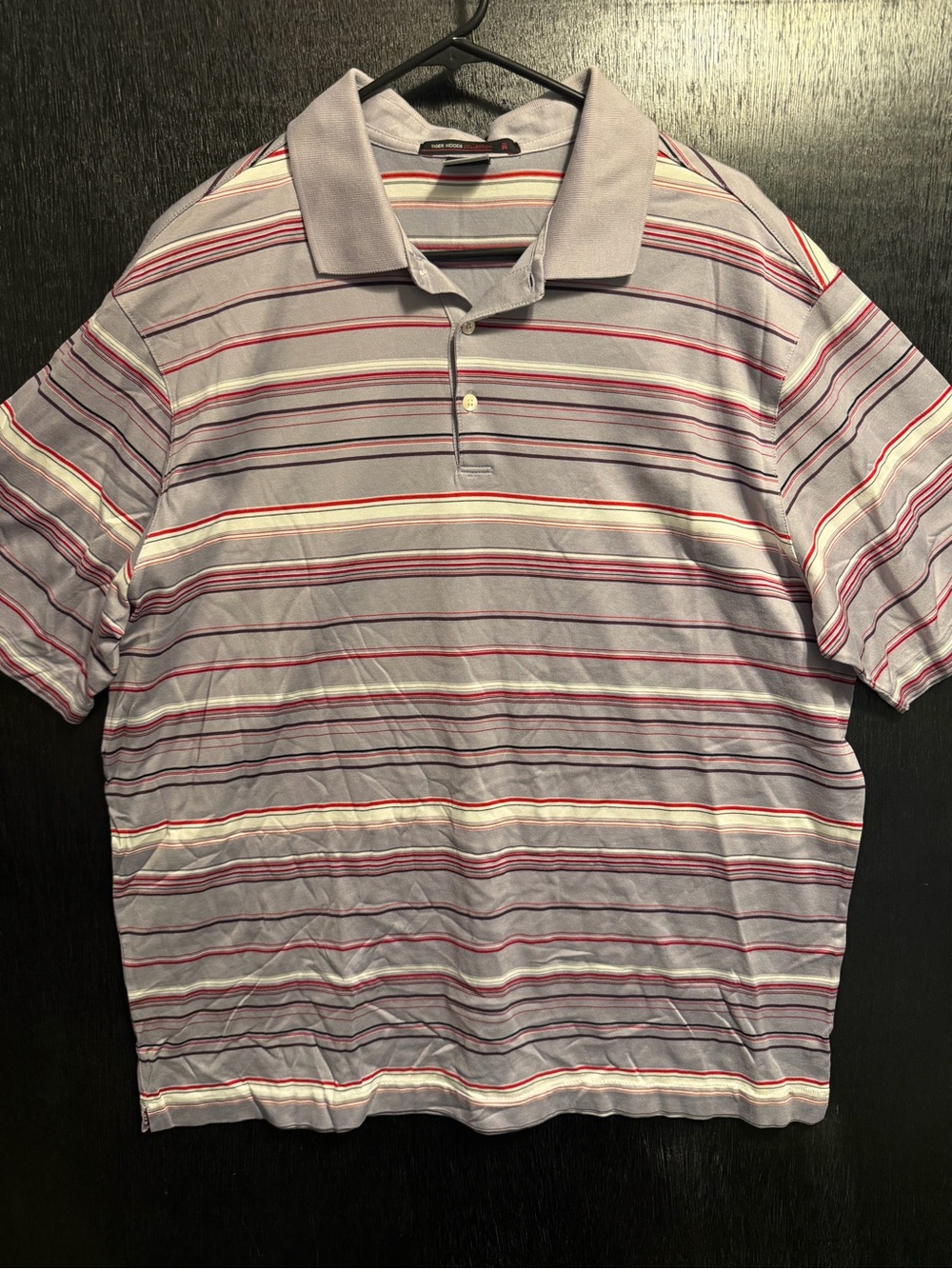 Nike Tiger Woods Collection Polo Shirt Mens XL White Red Grey Striped Golf